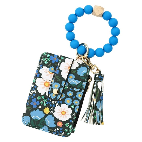 JoyMoreHome Flower Keychain Wristlet Wallets, Cute Beaded Credit Card Holder Key Ring Bracelet Wallet