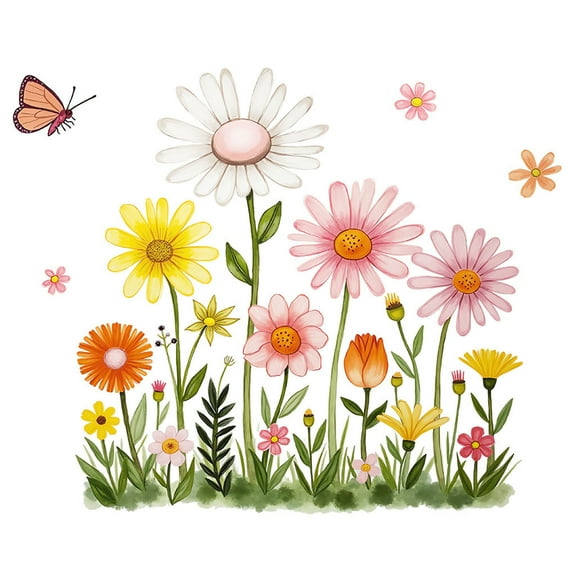 JoyMoreHome Flower Wall Stickers - Flower Butterfly Decals, PVC Waterproof Self-Adhesive Wall Art for Bedroom, Living Room, TV Wall, Office Decor