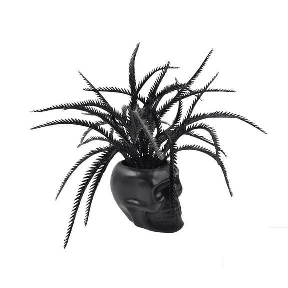 JoyMoreHome Halloween Artificial Plant Decoration with Black Skull Plant Pot, Spooky Vibes Decoration for Halloween Party, Tabletop Centerpiece