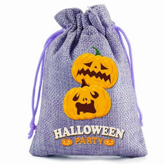 JoyMoreHome Halloween Burlap Drawstring Gift Bags, Trick or Treat Candy Pouches for Halloween Party, Home Gathering