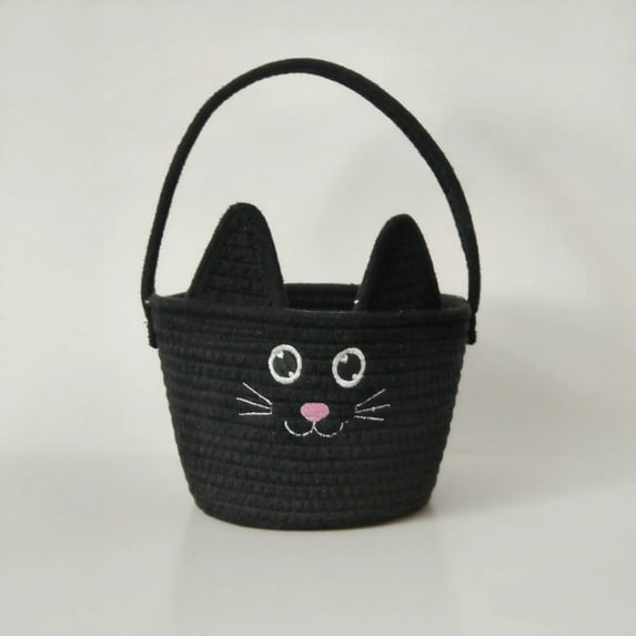 JoyMoreHome Halloween Candy Bucket, Cat Ear Basket with Handle, Trick or Treat Candy Bucket, Halloween Cotton Rope Basket for Festival Party