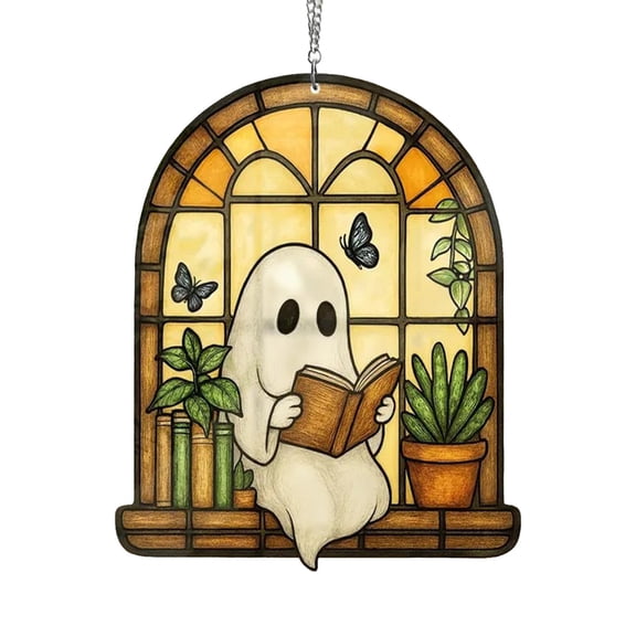 JoyMoreHome Halloween Ghost Pattern Decorative Suncatchers, Cute Ghost Hanging Decoration for Window, Garden, Door, Gift for Friends and Families