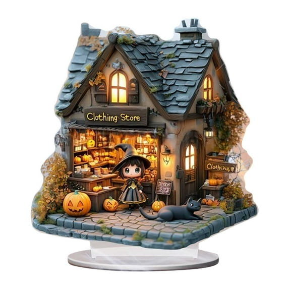 JoyMoreHome Halloween Pumpkin Ghost House Decoration , 2D Acrylic Gift for Friend or Families, Halloween Home Party Desktop Decoration