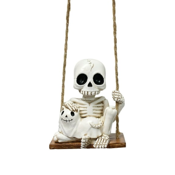 JoyMoreHome Halloween Resin Skeleton Swing Ornament, Hanging Decor for Tree Wall Garden Door, Spooky Fun Festival Decor Prop