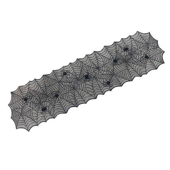 JoyMoreHome Halloween Spider Web Table Runner, 17x17.1 Inch, Black Lace Spider Web Table Runners for Halloween Party Dinner Table Decoration
