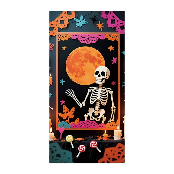JoyMoreHome Halloween Theme Front Door Scary Cover, 35.4x71 Inch, Halloween Party Door Hanging Curtain, Festival Scene Layout Supplies