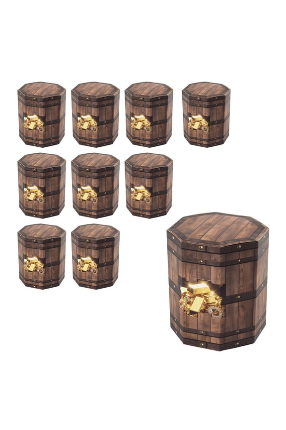 Halloween Wood Grain Gold Coin Treasure Set of 10, Halloween Gift Wrap Box, Durable Barrel Shaped Festival Party Supplies