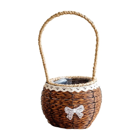 JoyMoreHome Handheld Ratton Woven Basket with Plastic Liner, Long Handle Vintage Decorative Basket, for Garden, Home Storage