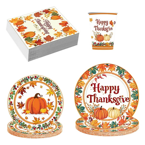 JoyMoreHome Holiday Theme Disposable Decorative Tableware Set, Include 24 Pcs Cups, 7 Inch Plates, 9 Inch Plates and Napkins, for Home Party, Holiday Gathering
