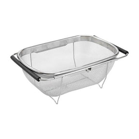 JoyMoreHome Kitchen Supply - Over The Sink Stainless Steel Oval Colander Strainer Basket & Expandable Rubber Grip Handles - Strain, Drain, Rinse Fruits, Vegetables