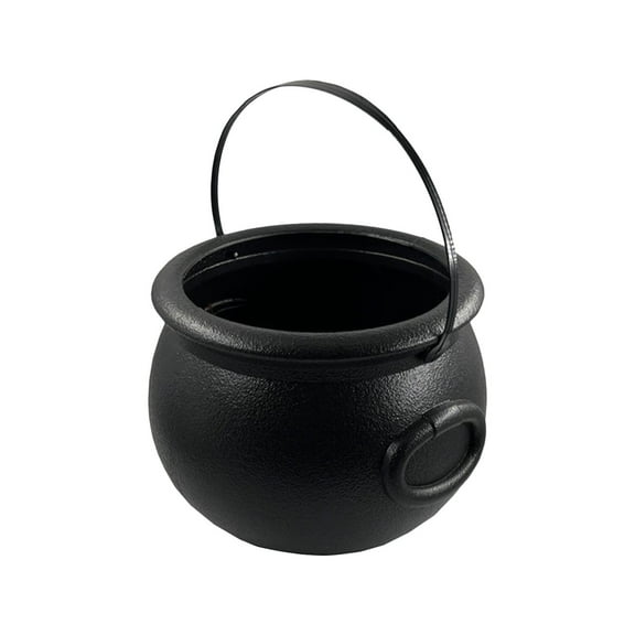 JoyMoreHome L Size Halloween Plastic Cauldron, Black Candy Bowl with Handle, Witch Cauldron Pot Bucket for Halloween Decorations, Halloween Trick or Treat Party Supplies