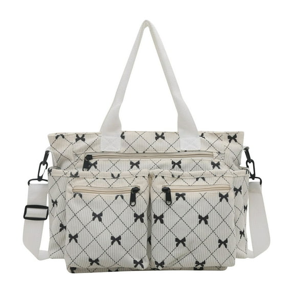 JoyMoreHome Large Capacity Casual Corduroy Tote Bags with Multiple Pockets, Crossbody Bag Travel Shoulder Bags for Travel, Exercise, Beach