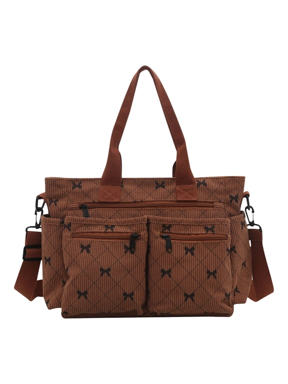 Large Capacity Casual Corduroy Tote Bags with Multiple Pockets, Crossbody Bag Travel Shoulder Bags for Travel, Exercise, Beach