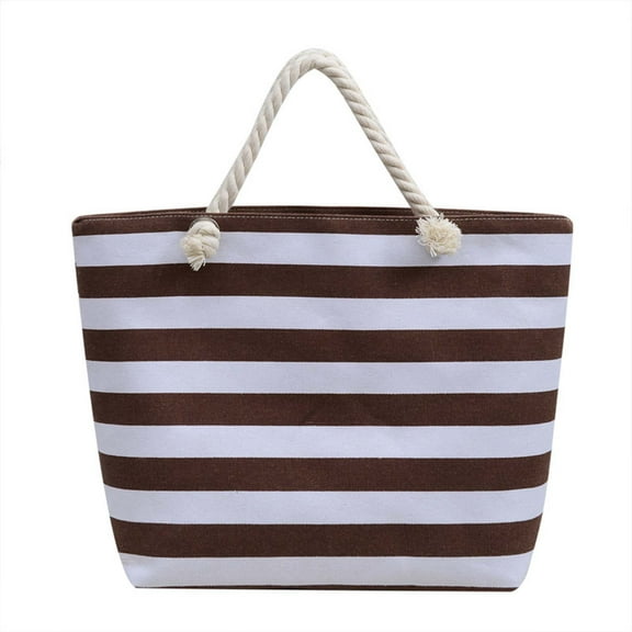 JoyMoreHome Large Reusable Eco Beach Tote, Canvas Fabric Travel Shoulder Bag Stripe Decoration