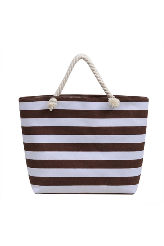 Large Reusable Eco Beach Tote, Canvas Fabric Travel Shoulder Bag Stripe Decoration