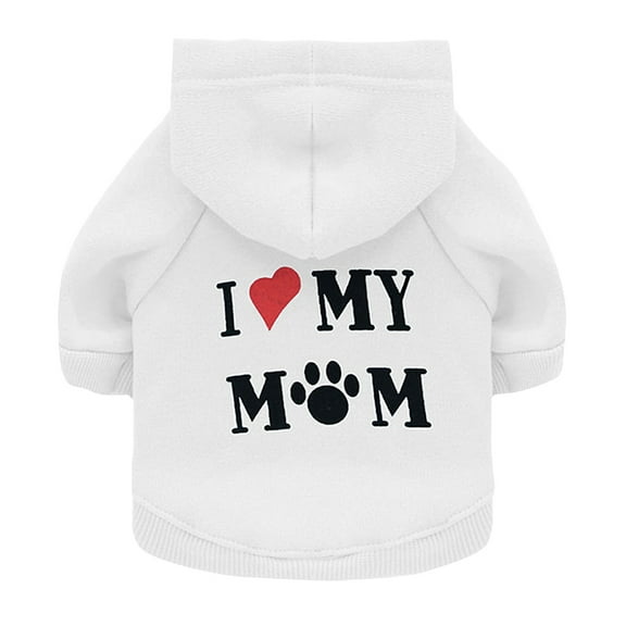 JoyMoreHome M Size Dog Sweater Dog Hoodie, "I LOVE MY MOM" Printing Cold Weather Dog Coat Hooded Sweatshirt for Home Pet