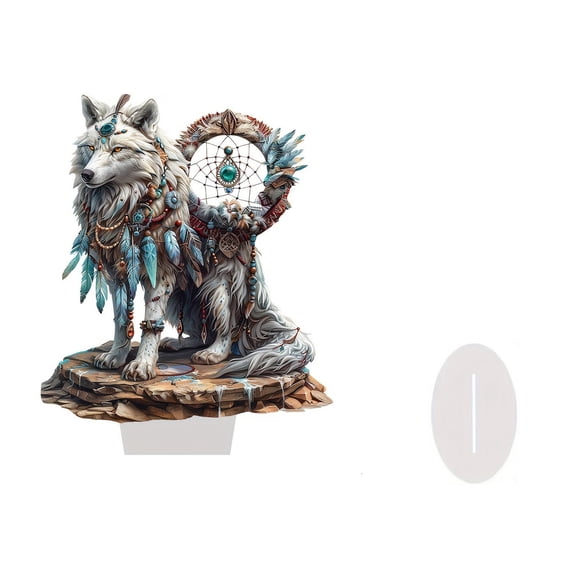 JoyMoreHome Majestic White Wolf Acrylic Ornament - Elegant Desktop & Floral Theme Art - Stylish Decor for Bedroom, Living Room, Kitchen, Holiday Party