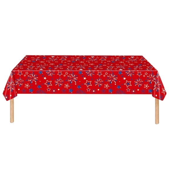 JoyMoreHome Patriotic Tablecloth - 4th of July Red White Blue Plastic Table Cloth, Disposable Rectangular Stars and Fireworks Table Cover for Independence Day, Memorial Day Party Decorations