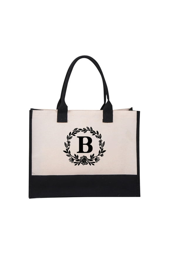 Personalized Initial Jute/Canvas Beach Bag, Monogrammed Gift Tote Bag for Women