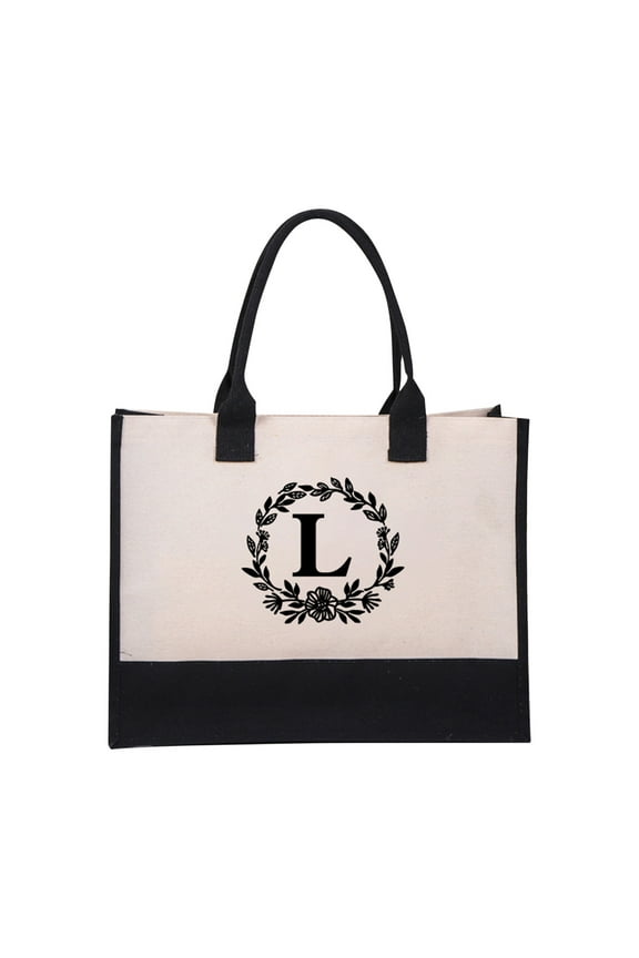 Personalized Initial Jute/Canvas Beach Bag, Monogrammed Gift Tote Bag for Women