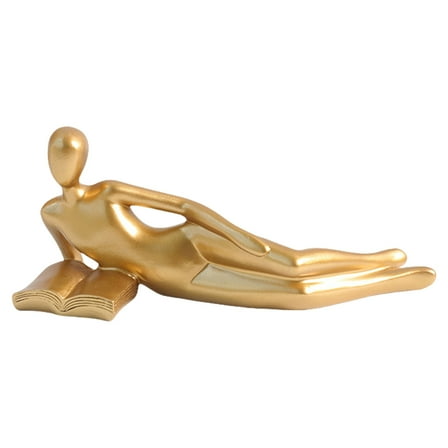 JoyMoreHome Reading Lying on The Side Figurine, Funny Tabletop Decor, Small Gold Paperweight
