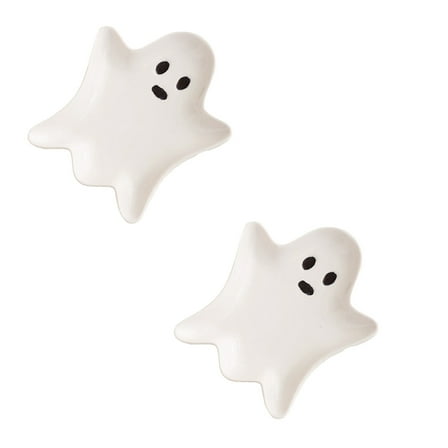 JoyMoreHome Reusable Halloween Ceramic Ghost Plate Set of 2, for Everything from Desserts, Salads, Snacks, Candy, Appetizers and More