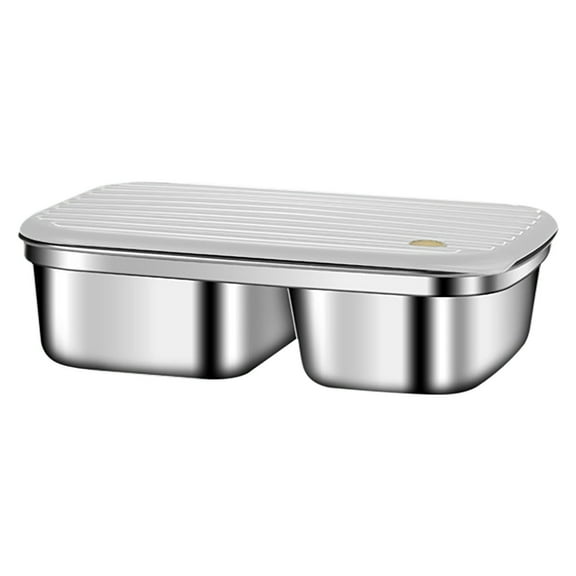 JoyMoreHome Reusable Snack Containers with Lids, Stainless Steel 2 Compartment Snack Box Container, Divided Grab and Go Snack Container for Take-out Condiments, Leakproof