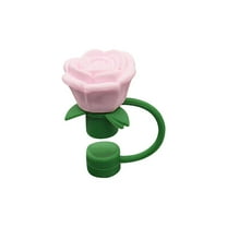JoyMoreHome Rose Flower Straw Covers, Silicone Straw Toppers, Dust Proof Plugs, Protector, Drinking Dust Cap for Accessories