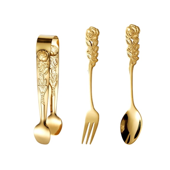 JoyMoreHome Rose Handle Spoon Fork Tong Set Stainless Steel Flatware for Coffee Tea Dessert Ice Cream Salad Appetizer
