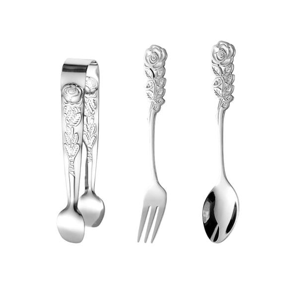 JoyMoreHome Rose Handle Spoon Fork Tong Set Stainless Steel Flatware for Coffee Tea Dessert Ice Cream Salad Appetizer