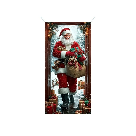 JoyMoreHome Santa Claus Christmas Door Cover, Xmas Backdrop Decoration, 71 x 35 Inch for Home Christmas Party Decoration