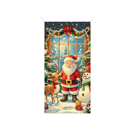 JoyMoreHome Santa Claus Christmas Door Cover, Xmas Backdrop Decoration, 71 x 35 Inch for Home Christmas Party Decoration