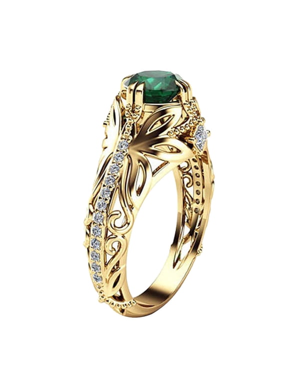 Shiny Cubic Zirconia Rings Gold Plating Emerald Diamond Ring for Women