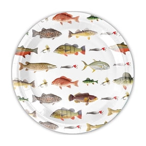 JoyMoreHome Small Fish Pattern Printed Paper Tableware, 10 Pcs Disposable 7 Inch Paper Plates, for Home Gathering, Dining Table, Holiday Activity