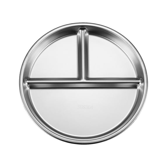 JoyMoreHome Stainless Steel Divided Plate, 3 Sections Diet Control Dinner Plate, Unbreakable Food Serving Tray for Campers, Travel and Daily Use