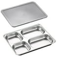 thumbnail image 1 of JoyMoreHome Stainless Steel Rectangular Divided Plates Tray 4 Sections Dinner Plates for Adults - Unbreakable Metal Plate for Campers, and Portion Control Reusable Plate, 1 of 5