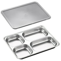 JoyMoreHome Stainless Steel Rectangular Divided Plates Tray 4 Sections Dinner Plates for Adults - Unbreakable Metal Plate for Campers, and Portion Control Reusable Plate