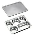 thumbnail image 1 of JoyMoreHome Stainless Steel Rectangular Divided Plates Tray 5 Sections Dinner Plates for Adults - Unbreakable Metal Plate for Campers, and Portion Control Reusable Plate, 1 of 5