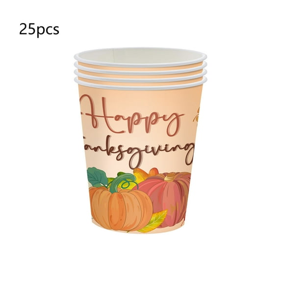 JoyMoreHome Tableware Set 25Pcs Fall Pumpkin Disposable Thanksgiving Party Decorations, Paper Plates Paper Cups Napkins for Thanksgiving Party Home Supplies