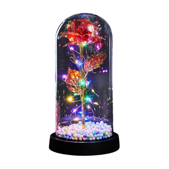 JoyMoreHome Valentine Day Artificial Rose Light in Glass Dome, Rose Gift for Couple, Mom, Grandma and Wife, Durable Decorative Light for Livingroom, Bedroom