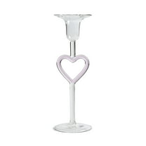 JoyMoreHome Valentine Day High Foot Candle Holder with Heart Decor, Durable Clear Glass Candlestick, for Tabletop, Livingroom, Bedroom, Holiday Party, Fireplace