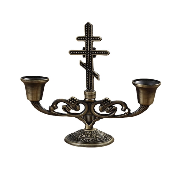 JoyMoreHome Vintage Double Head Candlestick, Creative Taper Metal Candle Holder Ornament with Non-Slip Base, for Holiday Party, Fireplace, Wedding, Windowstill