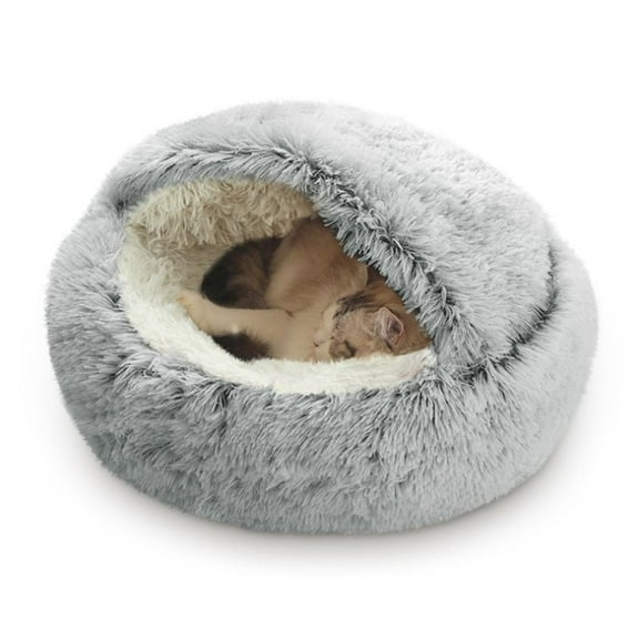 JoyMoreHome Warming Pet Bed, Round Hooded Pet Cave, Indoor Pet Sleeping Faux Fur Warm Soft Plush, Non-Slip Bottom Pet Cushion, Machine Washable