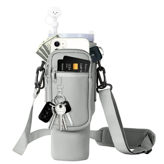 JoyMoreHome Water Bottle Carrier Bag with Phone Pocket, Portable Insulated Cup Bag with Adjustable Strap, for Hiking, Travel