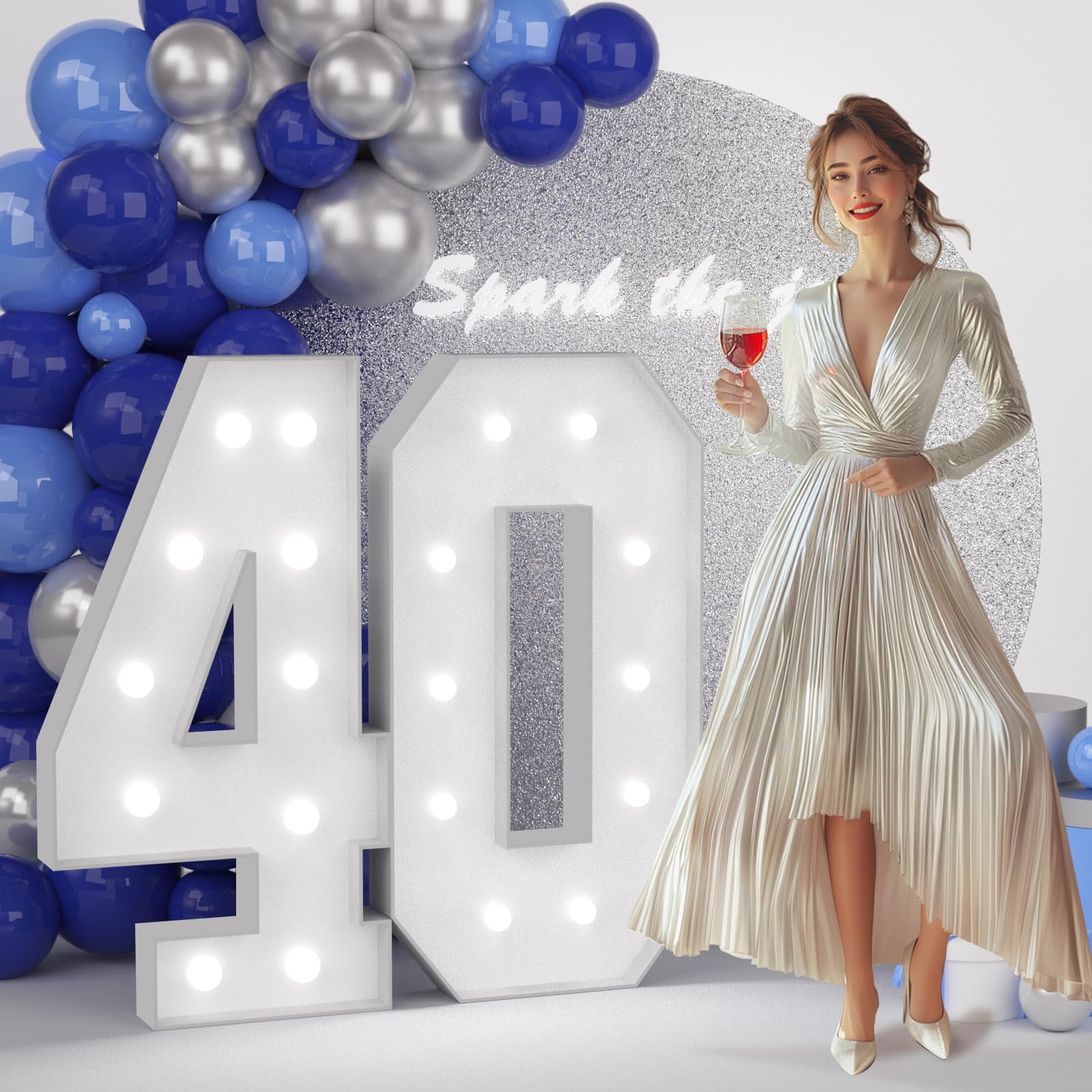 JoyMuse 4FT 40 Marquee Numbers, Large Light Up Numbers 40 for 40th