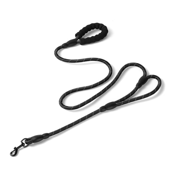 JoyPetto 6ft Reflective Dual Handle Dog Leash, 1/2-Inch Thick Heavy Duty Padded Rope with Traffic Handle for Medium & Large Dogs, Black