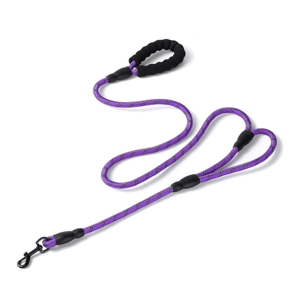 JoyPetto 6ft Reflective Dual Handle Dog Leash, 1/2-Inch Thick Heavy Duty Padded Rope with Traffic Handle for Medium & Large Dogs, Purple