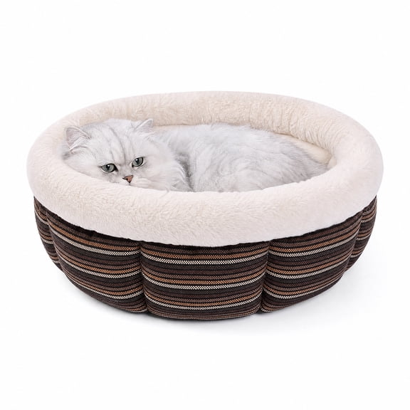 JoyPetto Round Deep Sleep Pet Bed, Calming Washable Surface, Non-Slip Base, Cozy Warm Nest for Cats, Small Dogs & Rabbits,16*16*7.5in