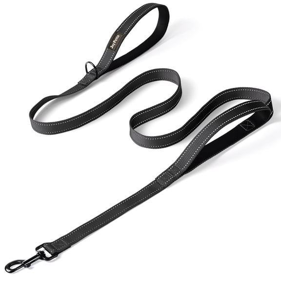 JoyPetto Heavy Duty Dog Leash with Double Handle for Large & Medium Dogs: 6 FT Reflective Nylon, Traffic Control Padded, Black