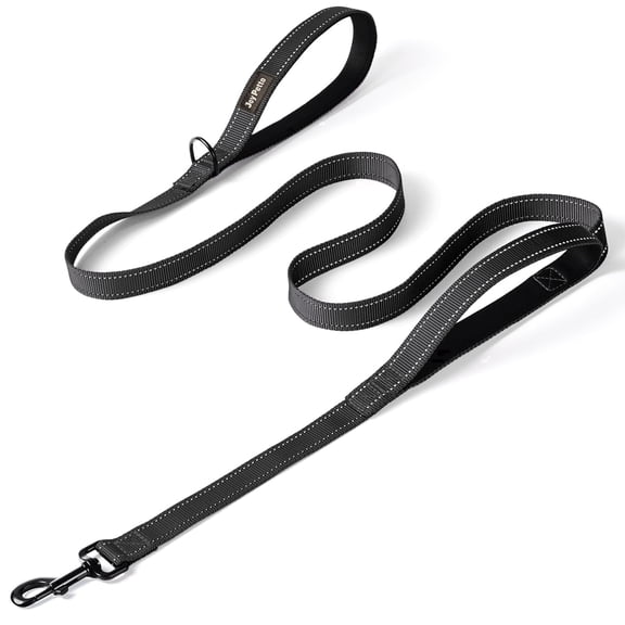 JoyPetto Heavy Duty Dog Leash with Double Handle for Large & Medium Dogs: 6 FT Reflective Nylon, Traffic Control Padded, Black